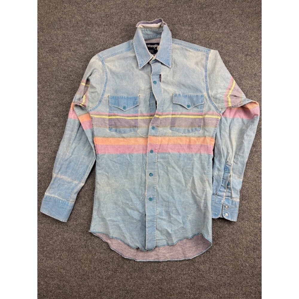 VNTG Wrangler Brushpopper Button Up Shirt Men's 14.5-33 L Stripe X-Long Tails